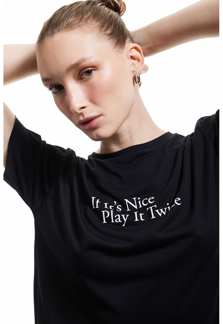 Tricou din amestec de modal - Negru/Alb optic