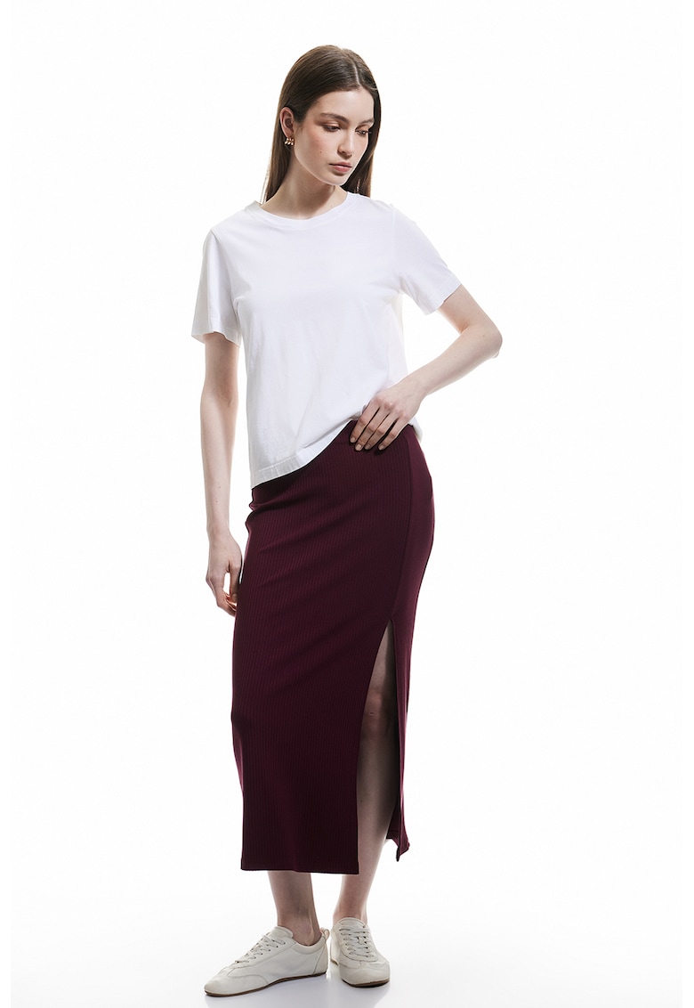 Fusta slim fit striat - Rosu inchis