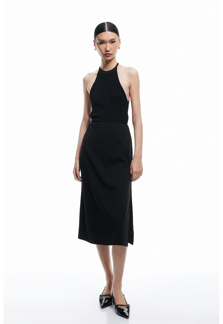 Fusta midi din neopren - Negru