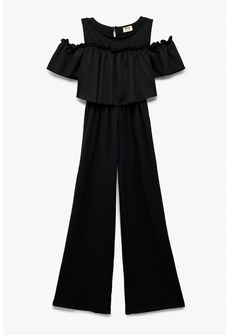 Salopeta cu decupaje pe umeri si garnituri cu volane - Negru