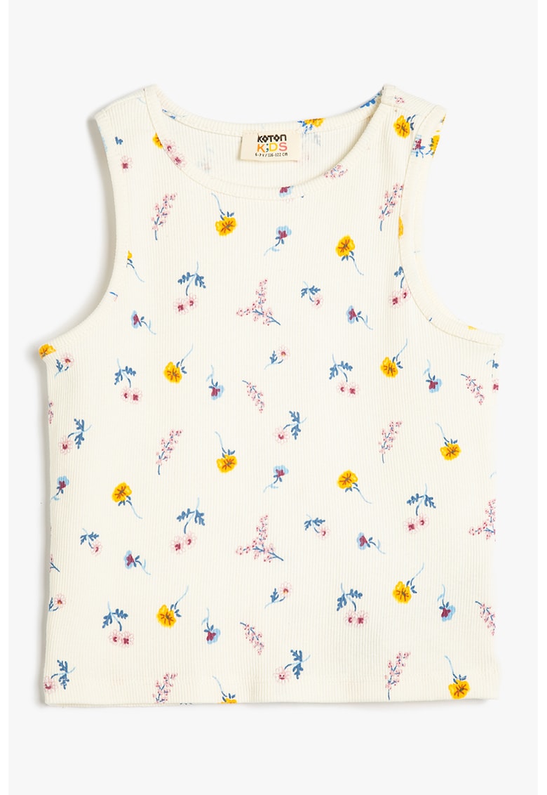 Top cu model floral si aspect striat