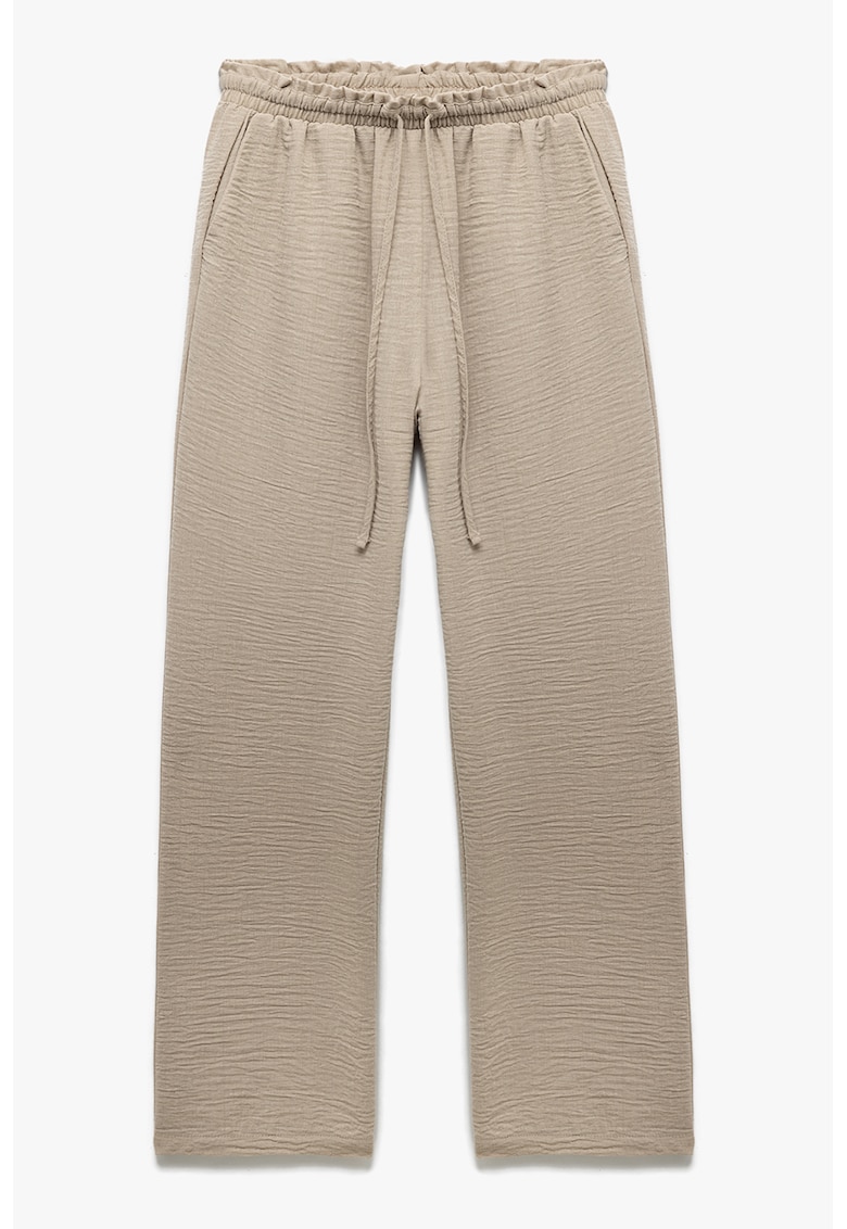 Pantaloni cu croiala ampla si snur - Maro taupe deschis