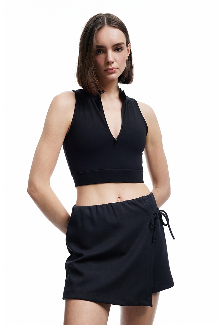 Bustiera crop cu fermoar - Negru