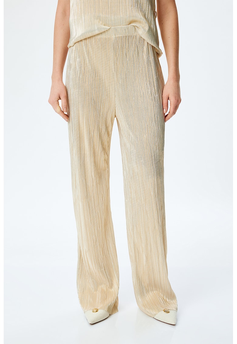 Pantaloni texturati cu talie inalta