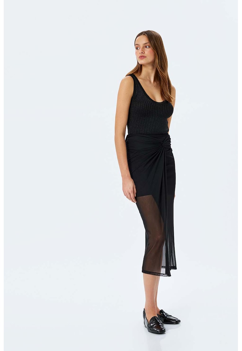 Fusta midi cu slit frontal