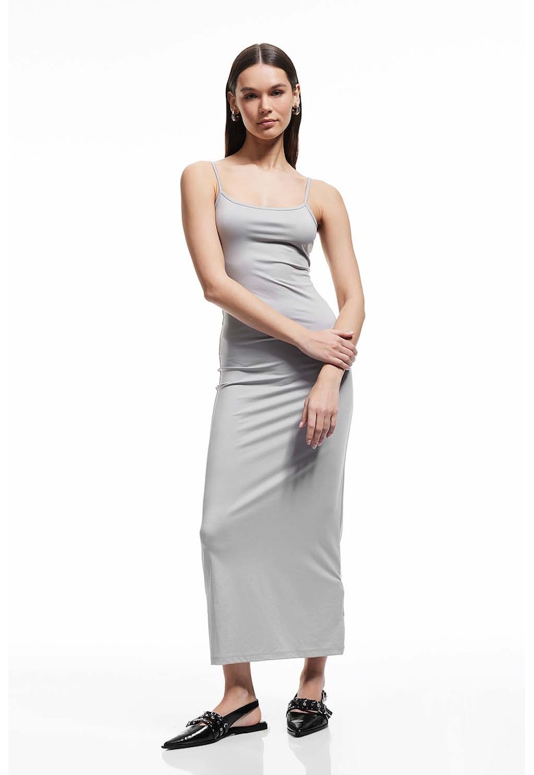 Rochie midi cu bretele ajustabile - Gri deschis