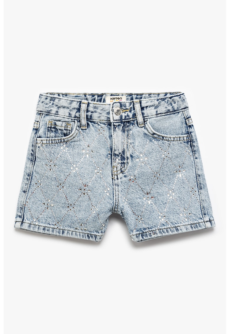Blugi scurti din bumbac cu aplicatii din strasuri