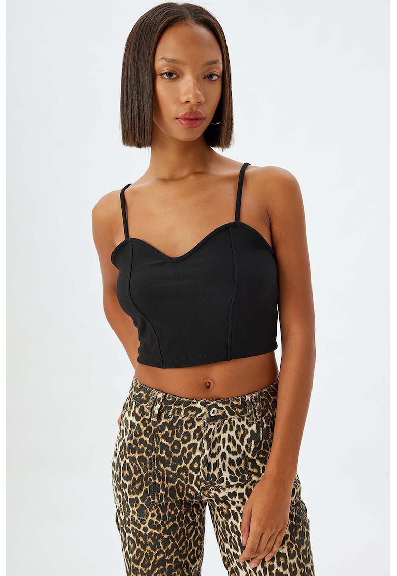 Top crop cu model uni - Negru
