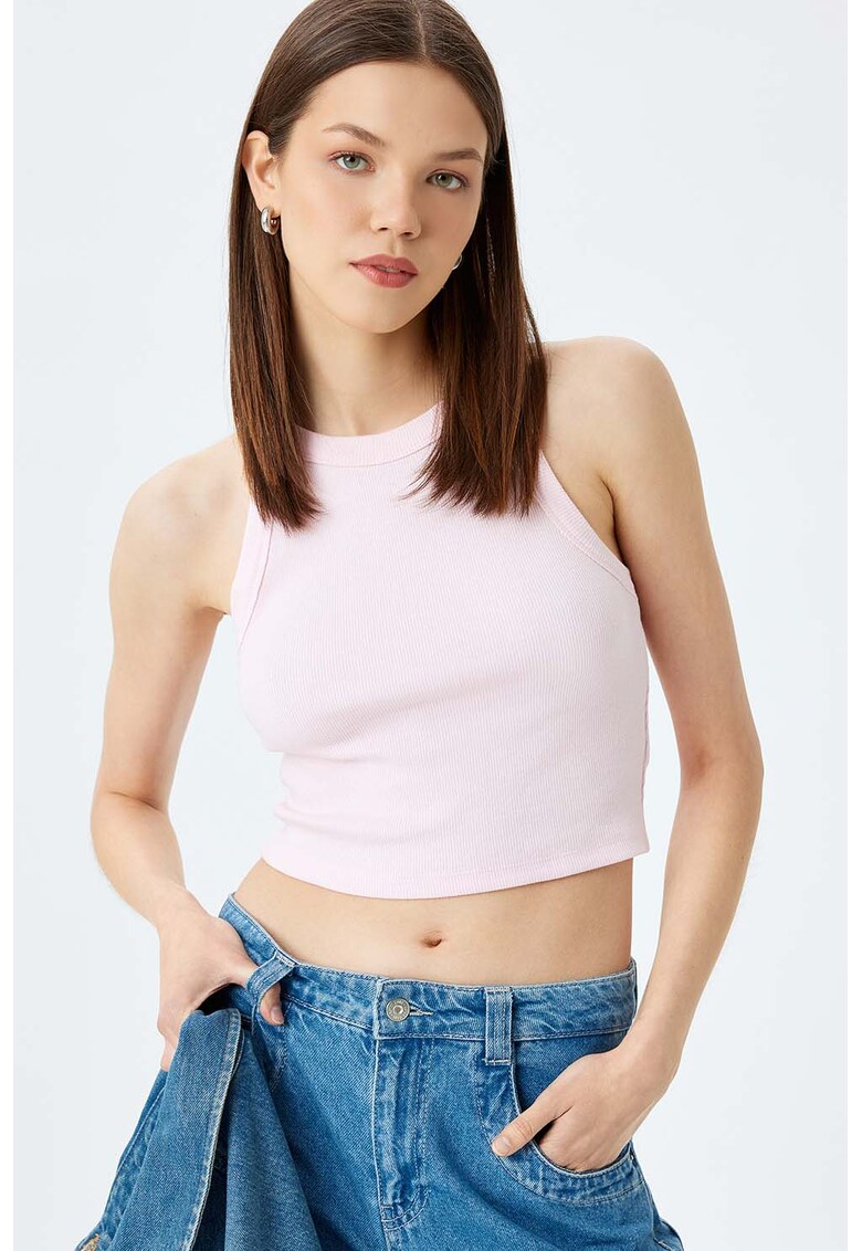 Top crop cu aspect striat - Roz pal