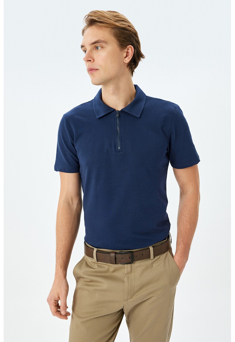Tricou polo cu fenta cu fermoar - Bleumarin