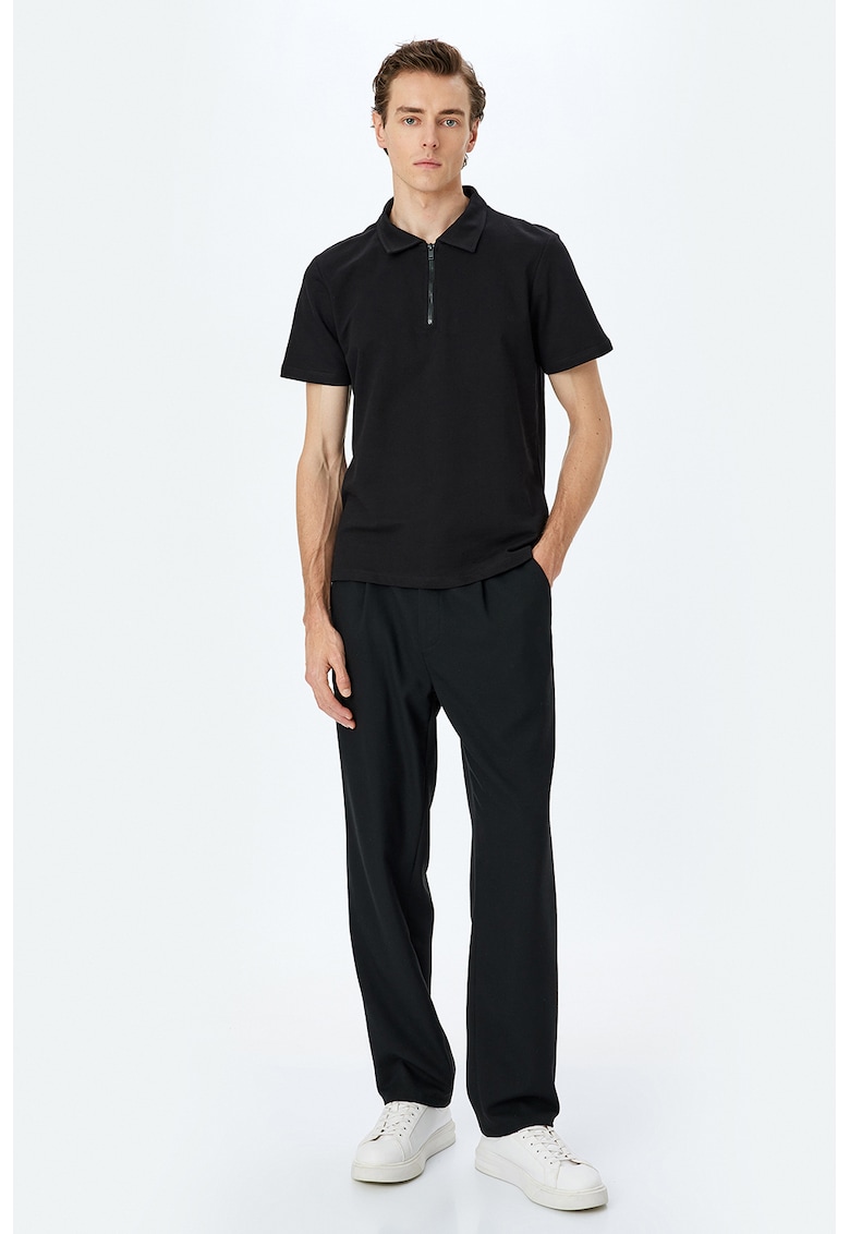Tricou polo cu fenta cu fermoar - Negru