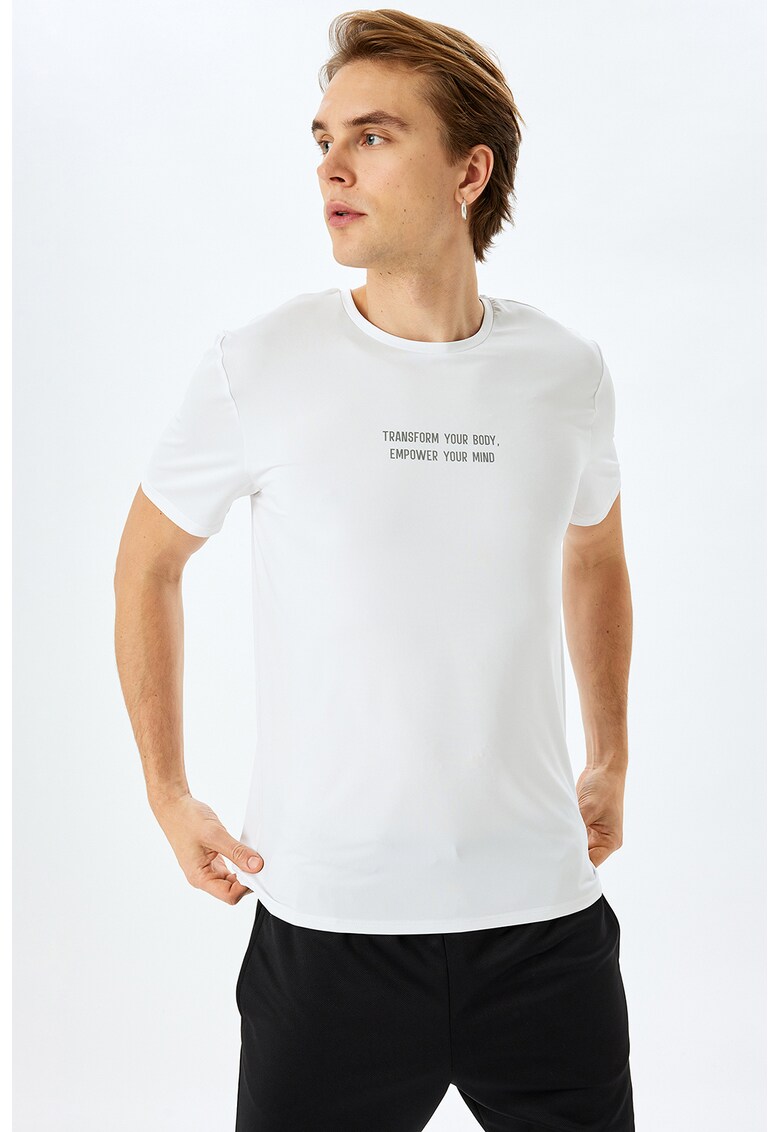 Tricou slim-fit cu mesaj - Alb