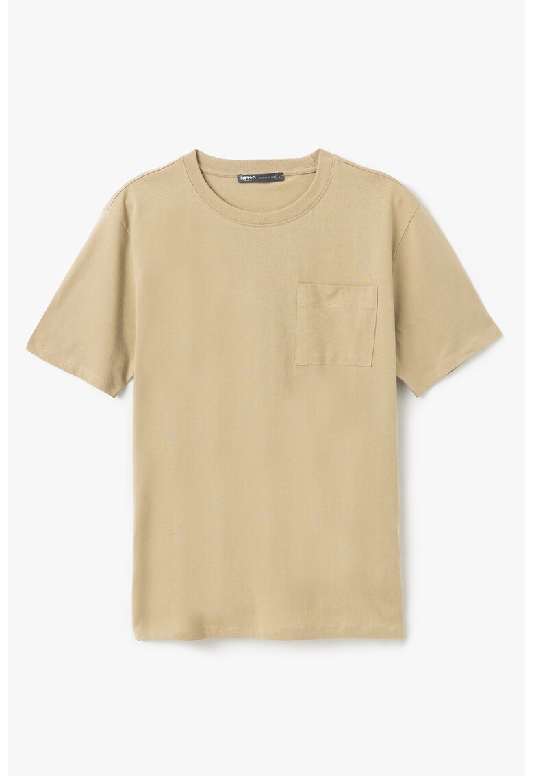 Tricou uni cu buzunar pe piept - Bej