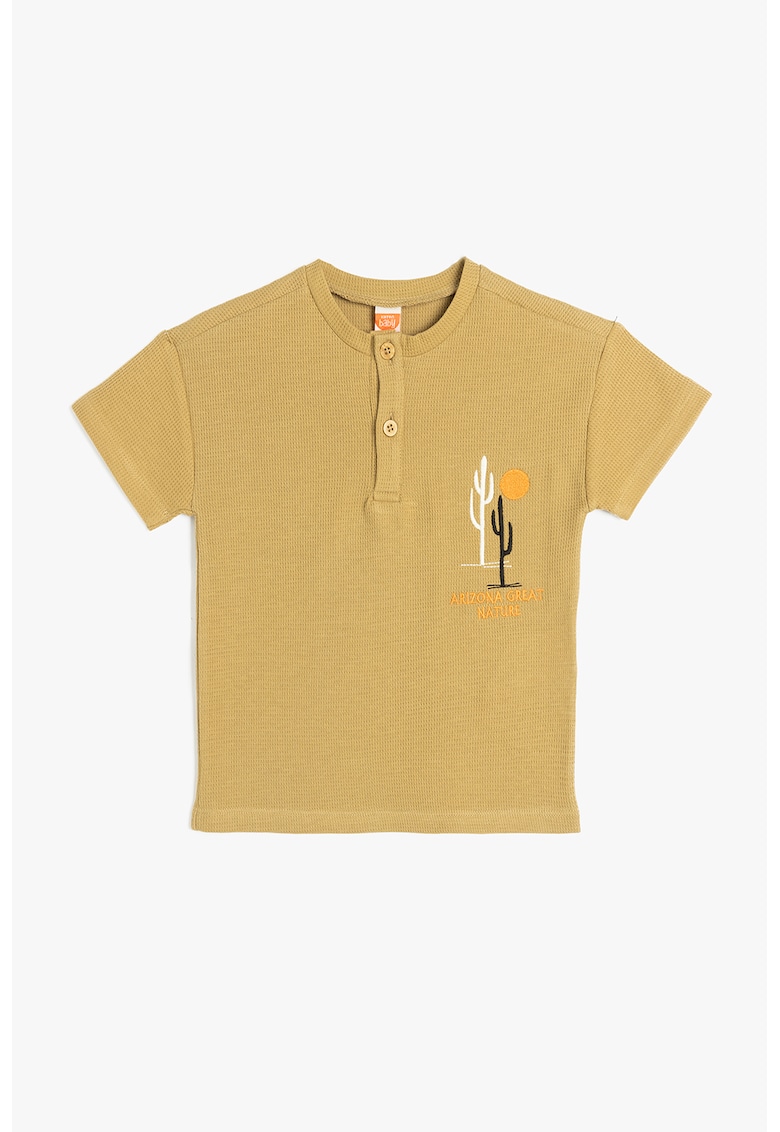 Tricou texturat cu detaliu brodat - Portocaliu