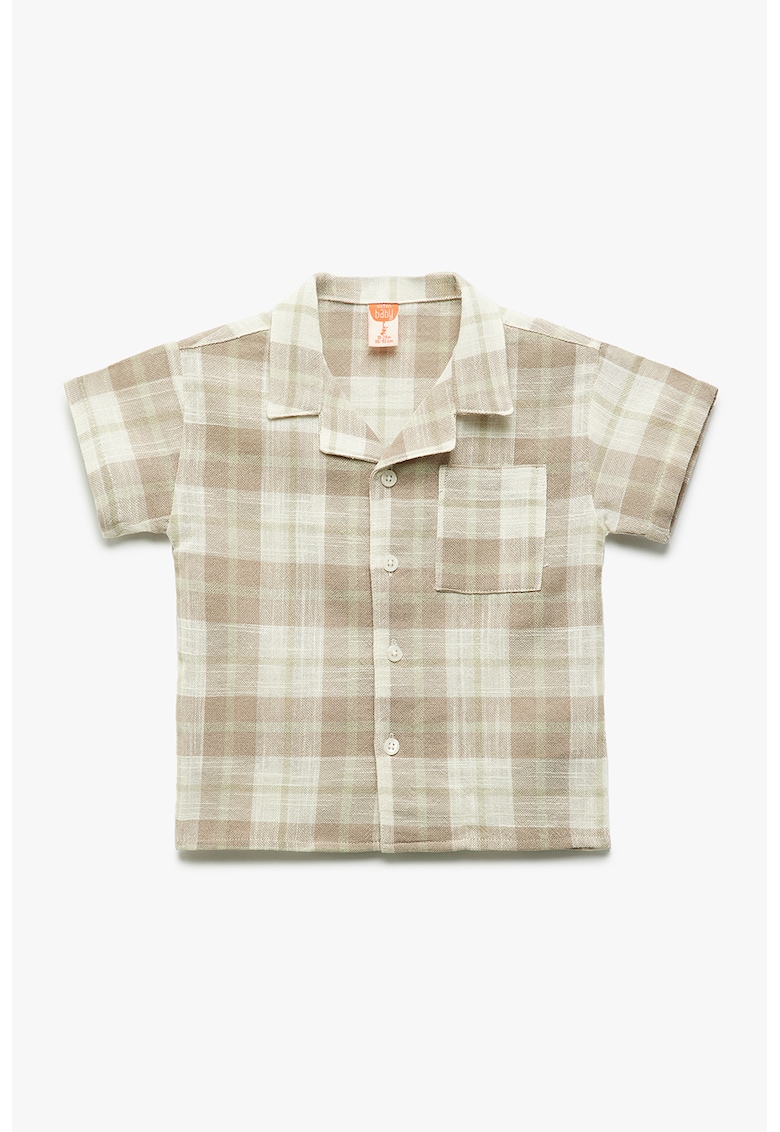 Camasa din bumbac cu model in carouri si maneci scurte