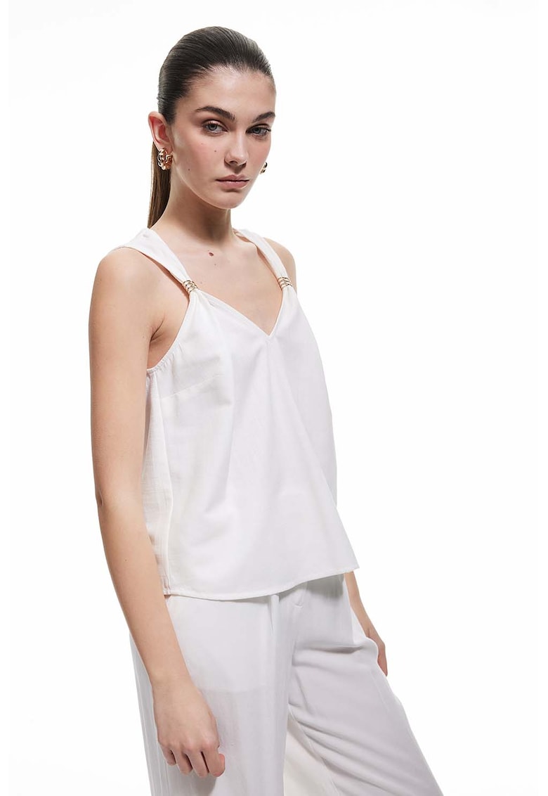 Bluza din amestec de bumbac cu decolteu in V