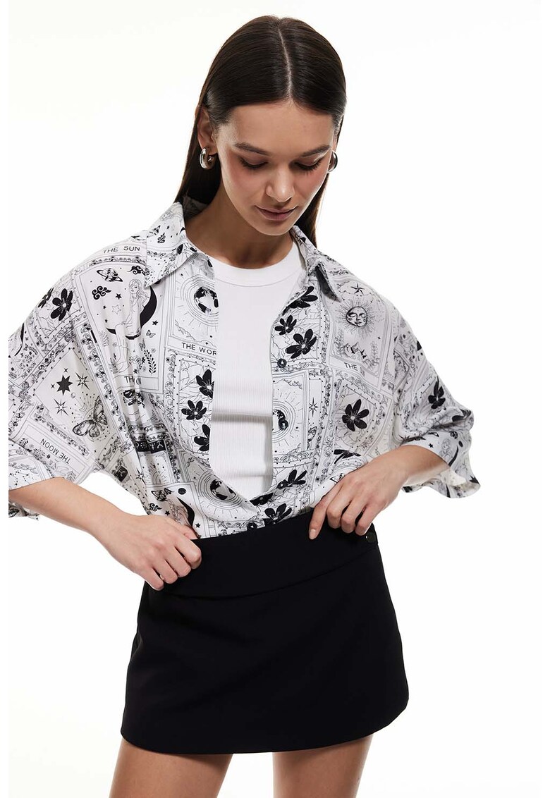 Camasa lejera cu imprimeu cu tarot - Negru/Alb murdar