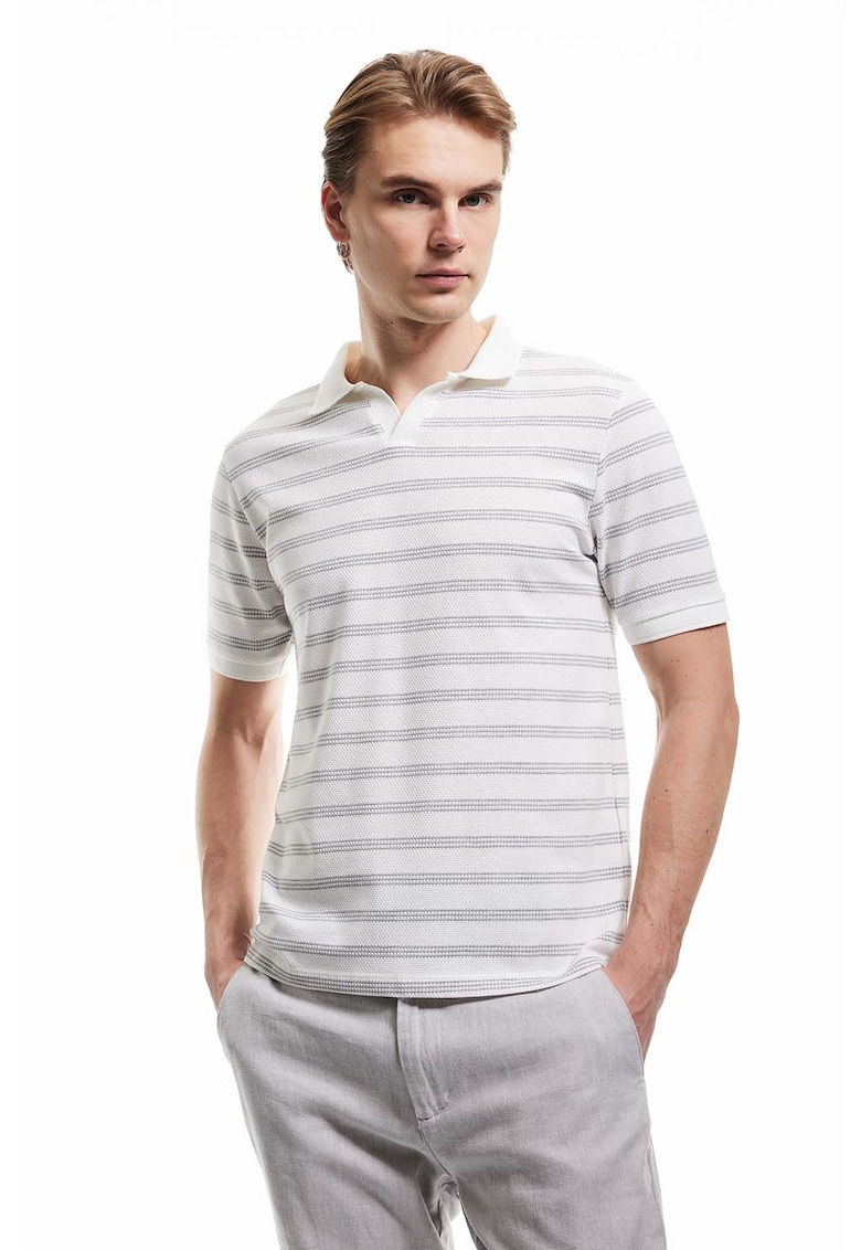 Tricou polo cu model in dungi - Alb/Gri deschis