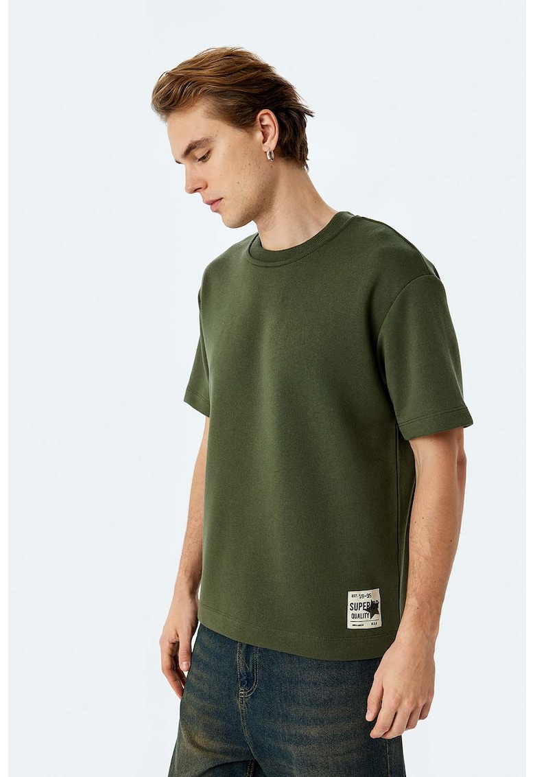 Tricou cu decolteu la baza gatului - Kaki inchis