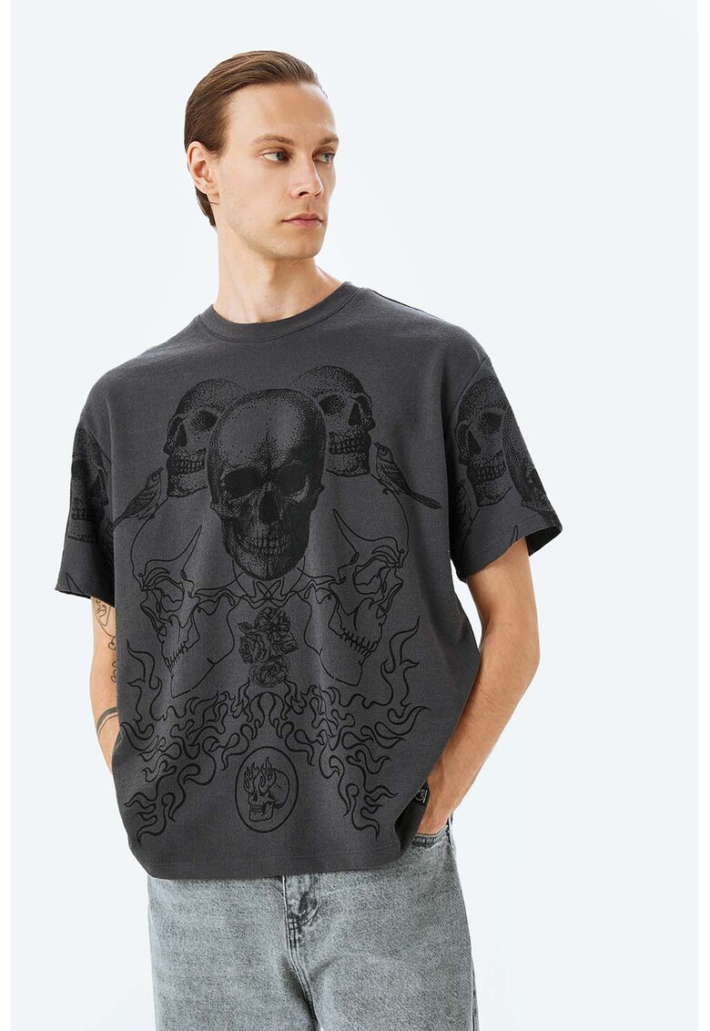 Tricou cu imprimeu grafic - Gri inchis