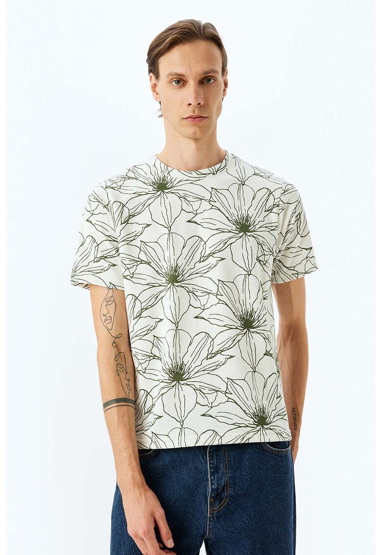 Tricou cu imprimeu floral - Alb/Verde masliniu