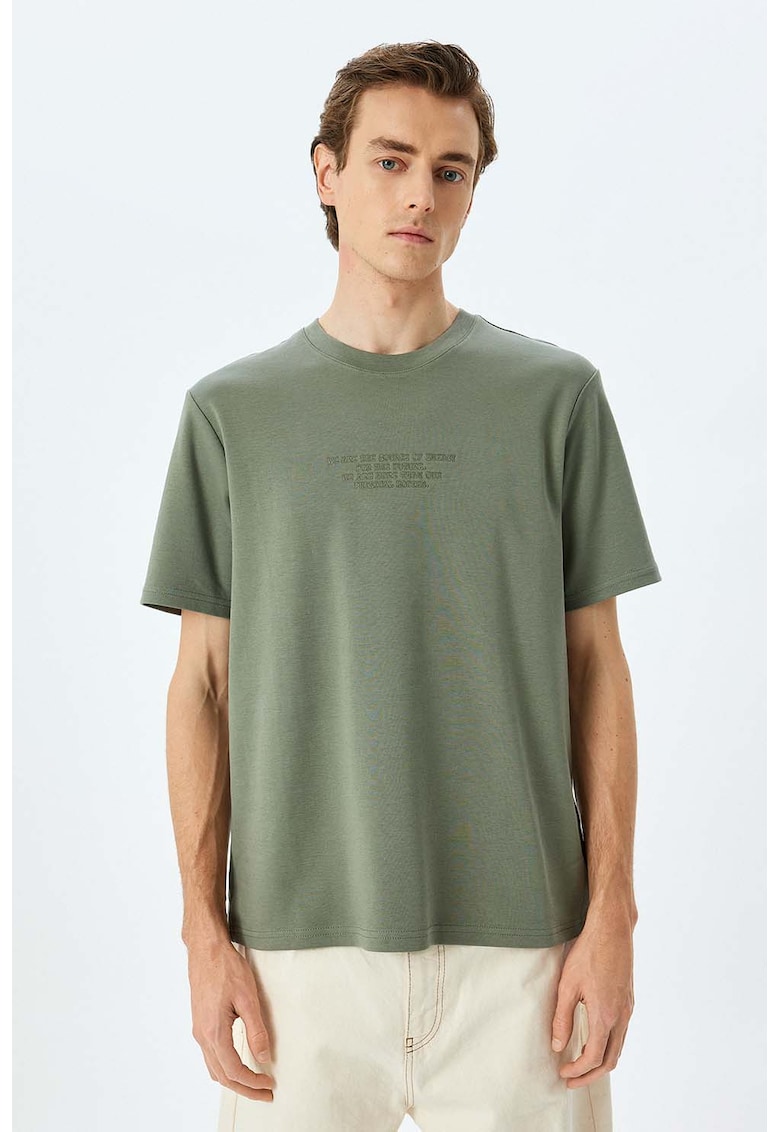 Tricou cu imprimeu text - Kaki