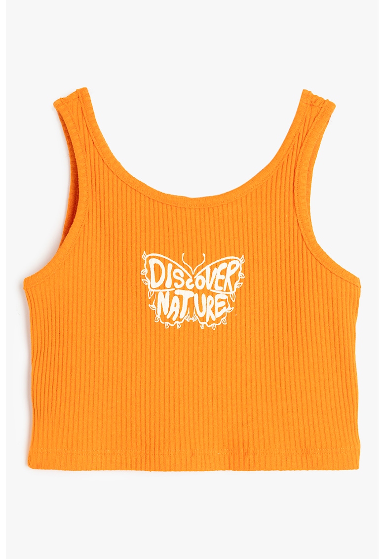 Top striat cu imprimeu grafic - Alb/Portocaliu mandarina