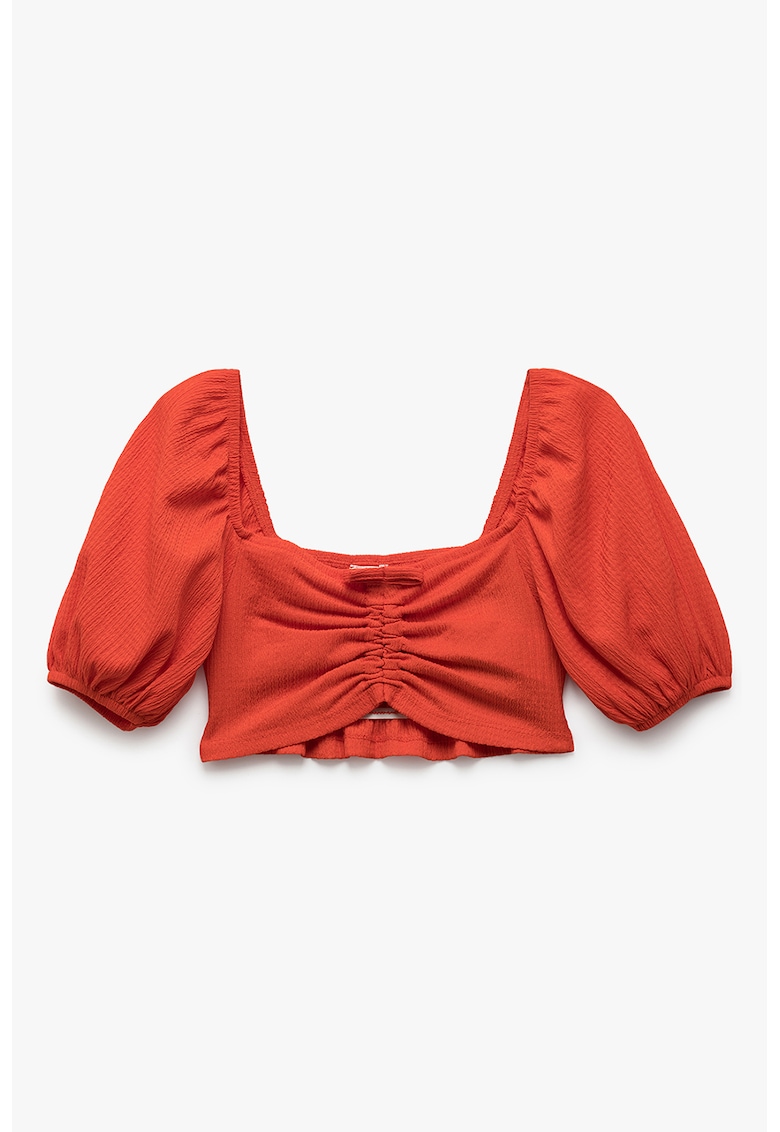 Bluza crop cu maneci bufante - Caramiziu