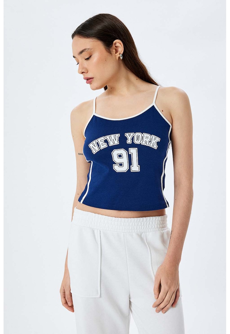 Top crop cu imprimeu text