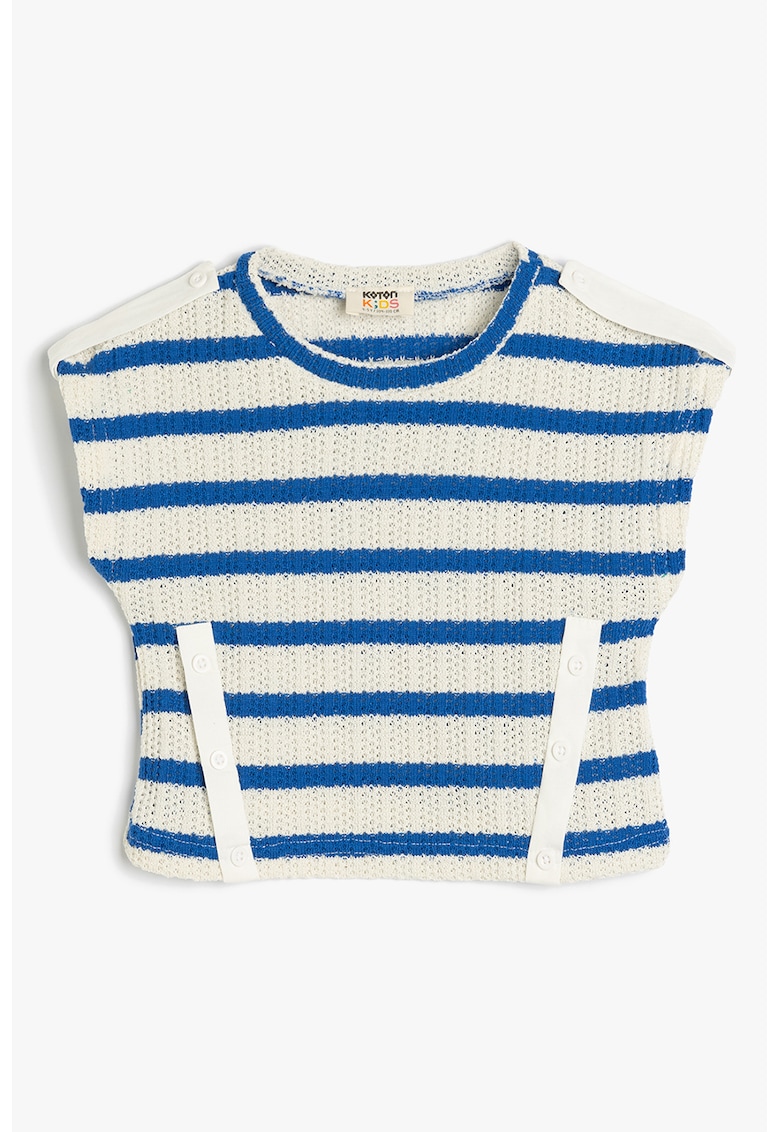 Bluza tricotata cu maneci scurte - Alb fildes/Albastru