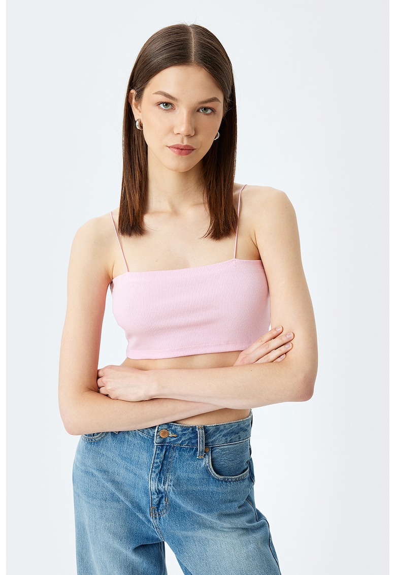 Top crop cu bretele inguste si model striat