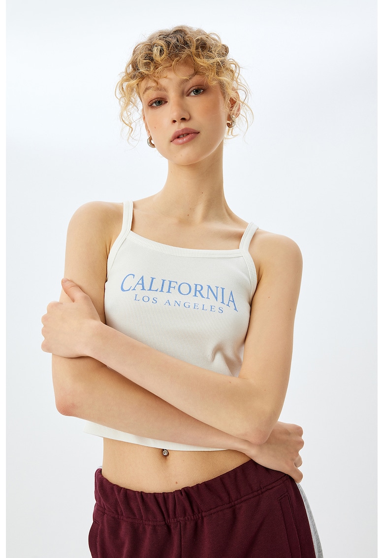 Top crop cu decolteu patrat - Alb murdar