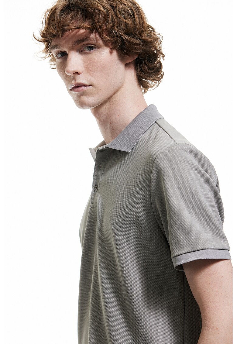 Tricou polo cu model uni - Gri melange