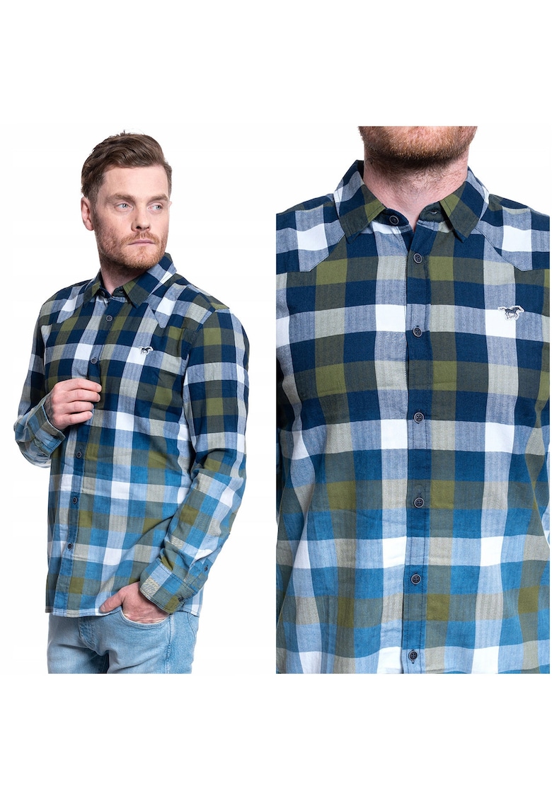 Camasa Barbati - Casper Fade Wash - Croiala Regulara - Nasturi - 100% Bumbac - Maneci Lungi - Verde