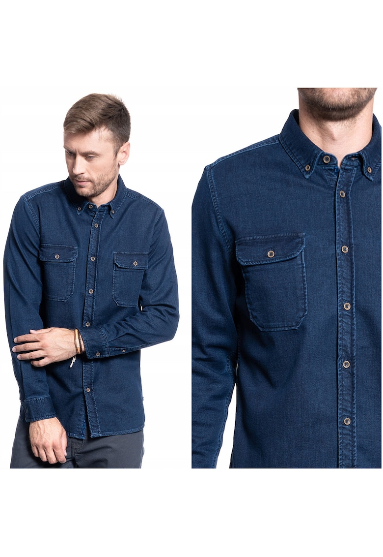 Camasa Barbati - Casper Denim - Croiala Regulara - Nasturi - 2 Buzunare - 100% Bumbac - Albastru