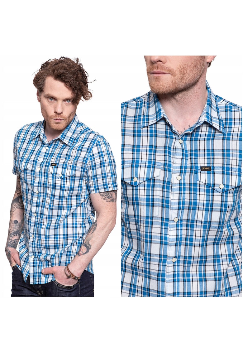 Camasa Barbati - Camasa Western Cu Maneca Scurta - Croi: Slim Fit - Inchidere: Capse - Compozitie Material: 100% Bumbac - Numar De Buzunare: 2 - Albastru Inchis