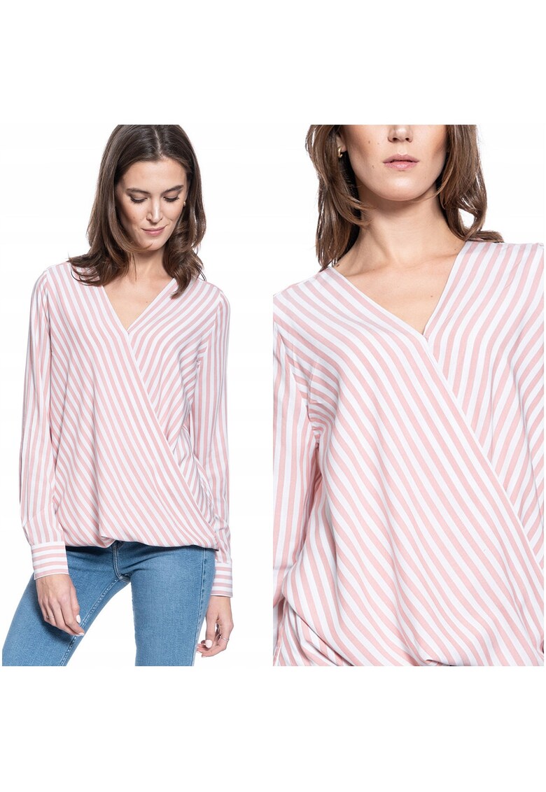 Bluza Dama - Erika Wrap Stripe - Croi: Regular Fit - Stil: Drept / Regulamentar - Inchidere: Fara - Compozitie Material: 100% Bumbac - Roz - 1 Bucata