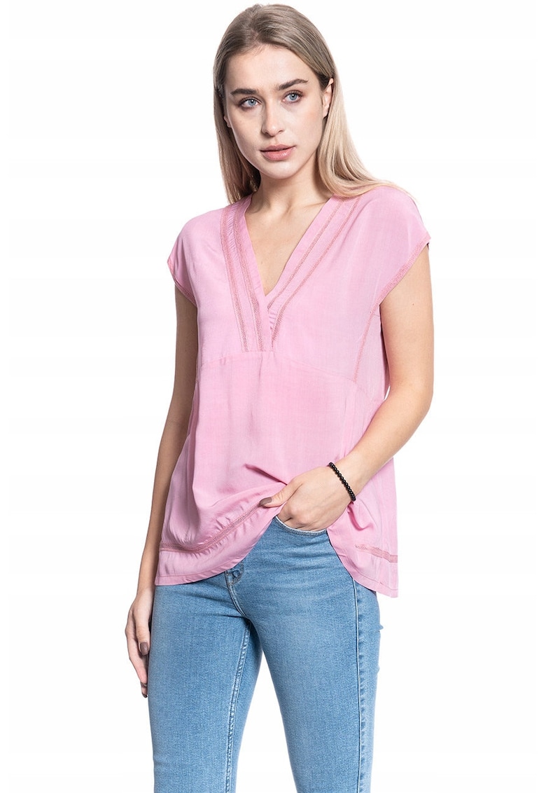 Bluza Dama - Elisa Lace Inset - Croi Slim - Fara Inchidere - 100% Bumbac - Fara Informatii Despre Culoarea Producatorului - Roz