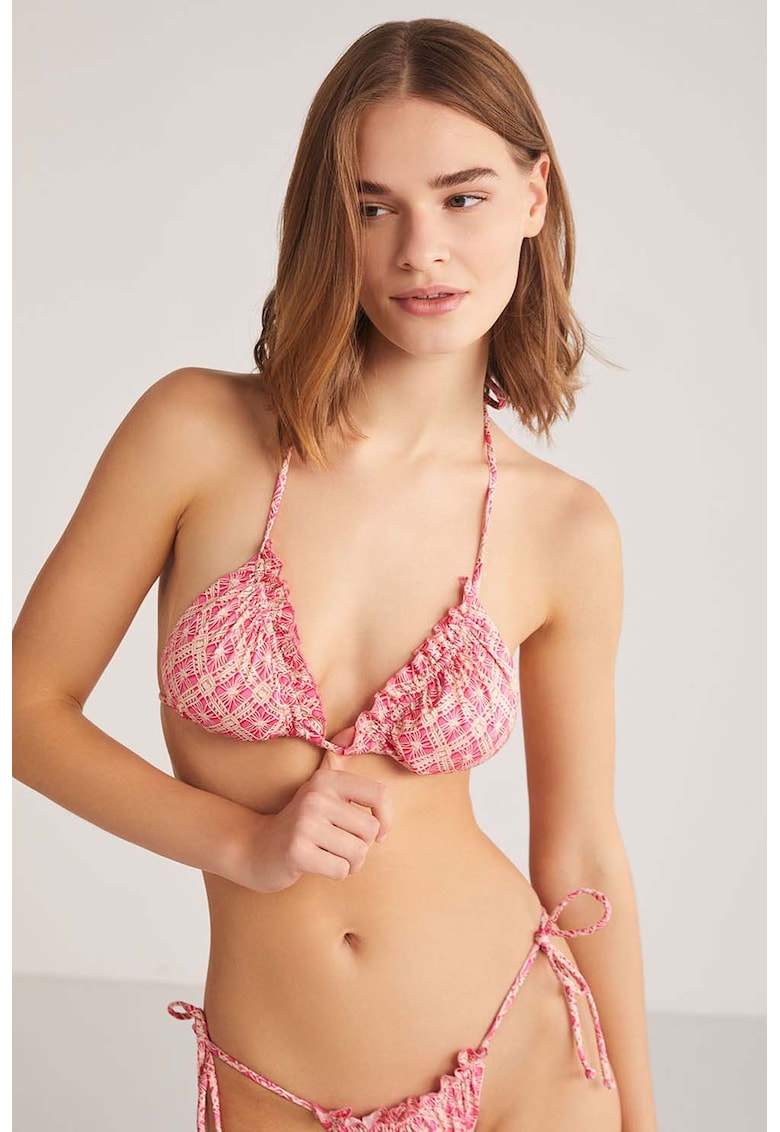 Costum de baie din doua piese cu model in carouri Yasmin