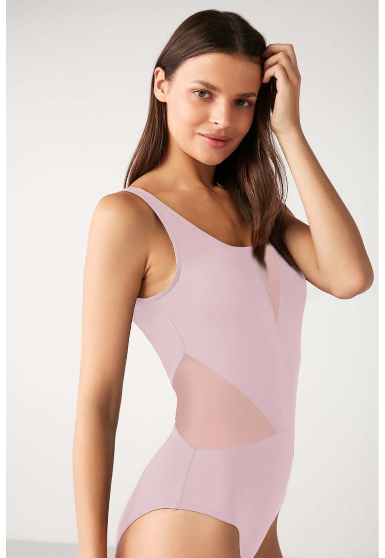 Costum de baie intreg cu segmente semitransparente