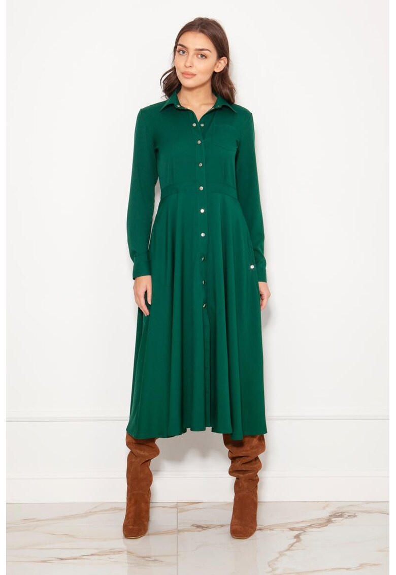 Rochie-camasa cu maneci lungi si nasturi Rochie-camasa cu maneci lungi si nasturi