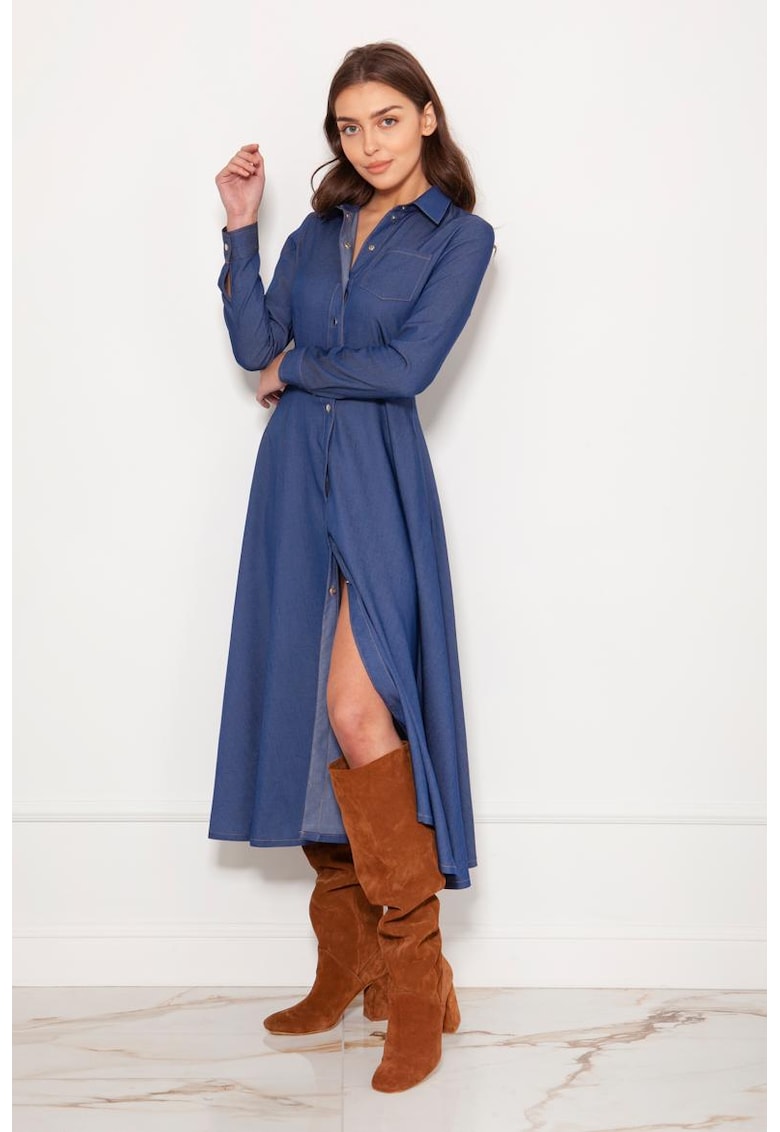 Rochie-camasa lunga cu aspect de denim