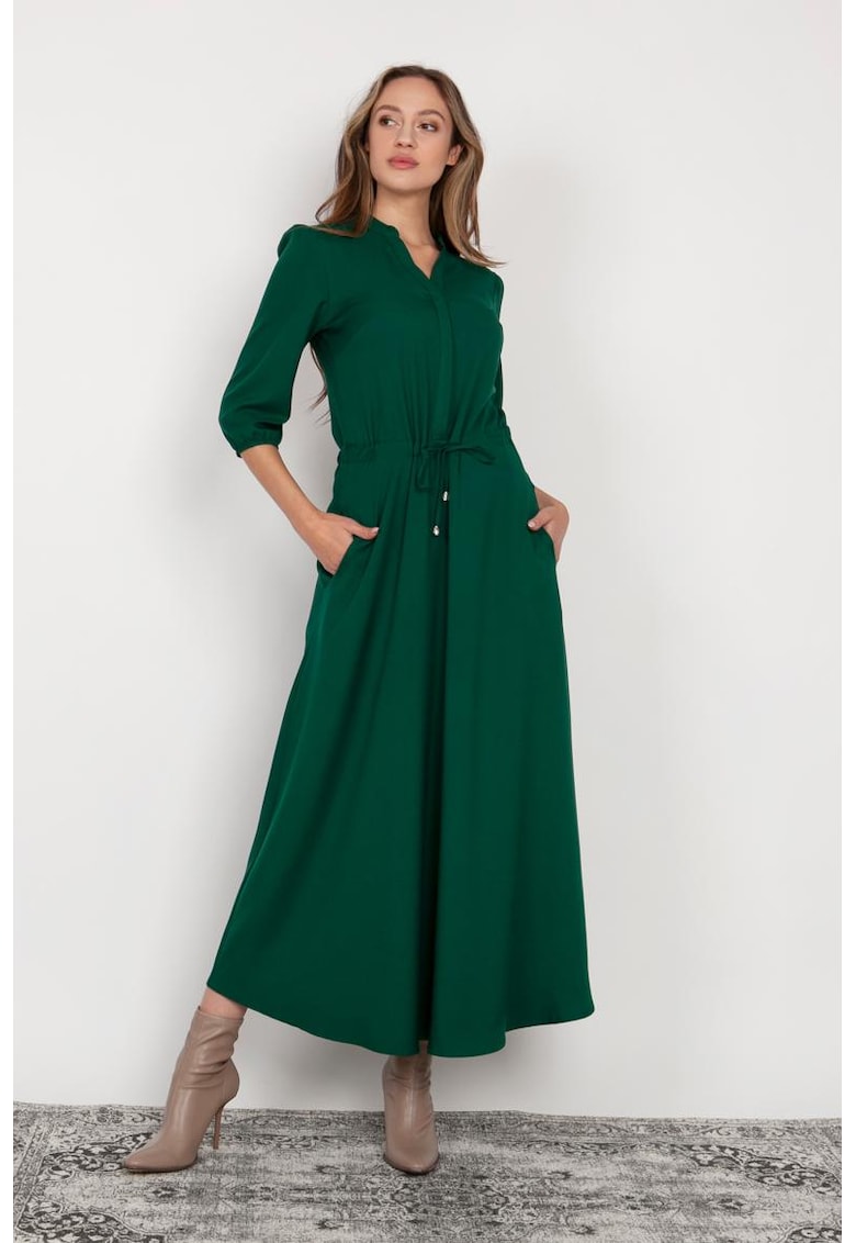 Rochie maxi cu maneci 3/4 si snur in talie
