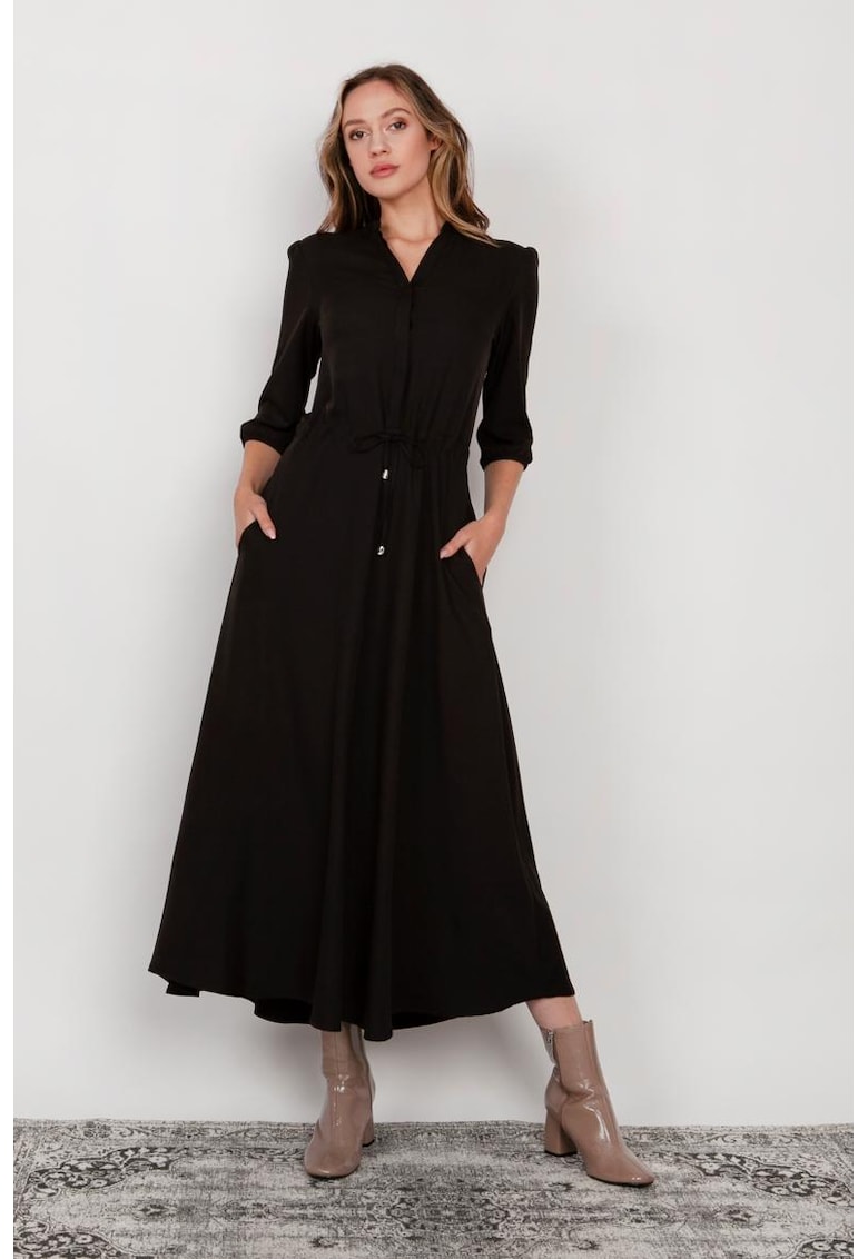 Rochie maxi cu snur in talie si maneci 3/4