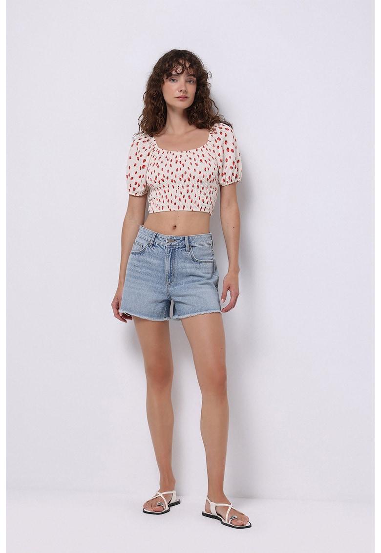 Blugi scurti cu talie medie - Albastru deschis