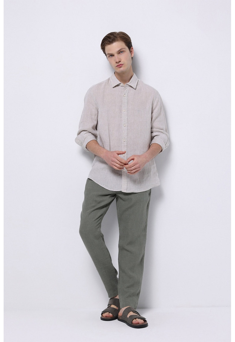 Pantaloni regular-fit din in - Gri inchis