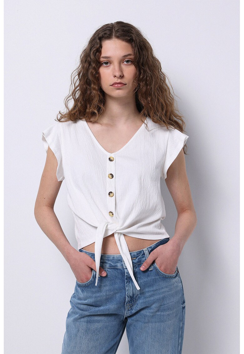 Bluza uni cu decolteu in V - Alb