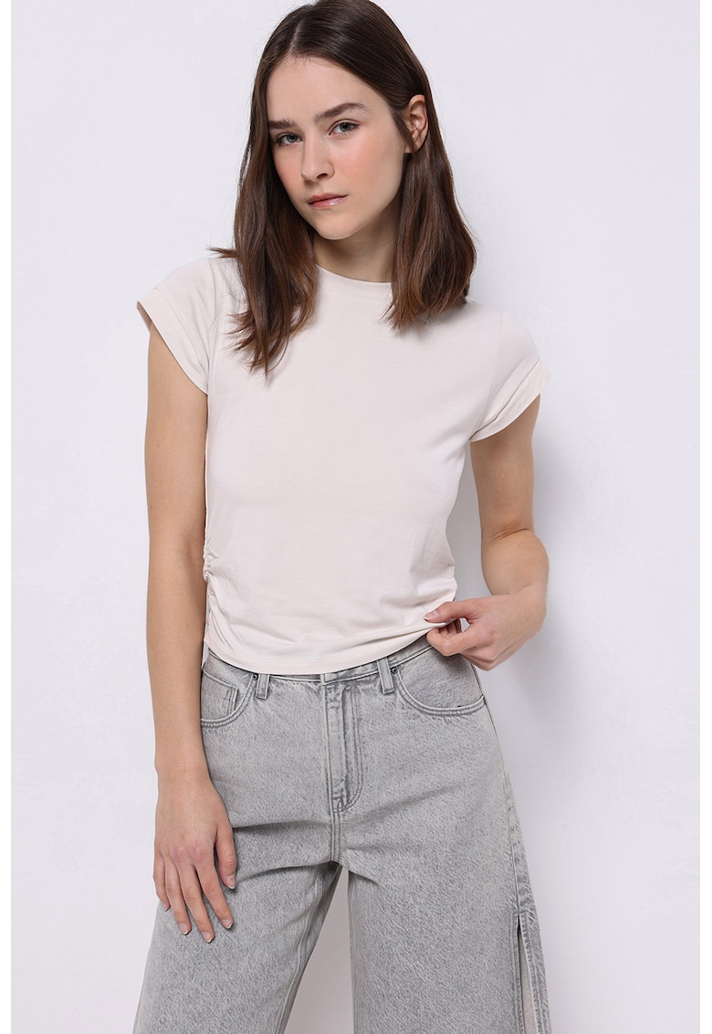 Tricou cu decolteu la baza gatului - Maro nisip