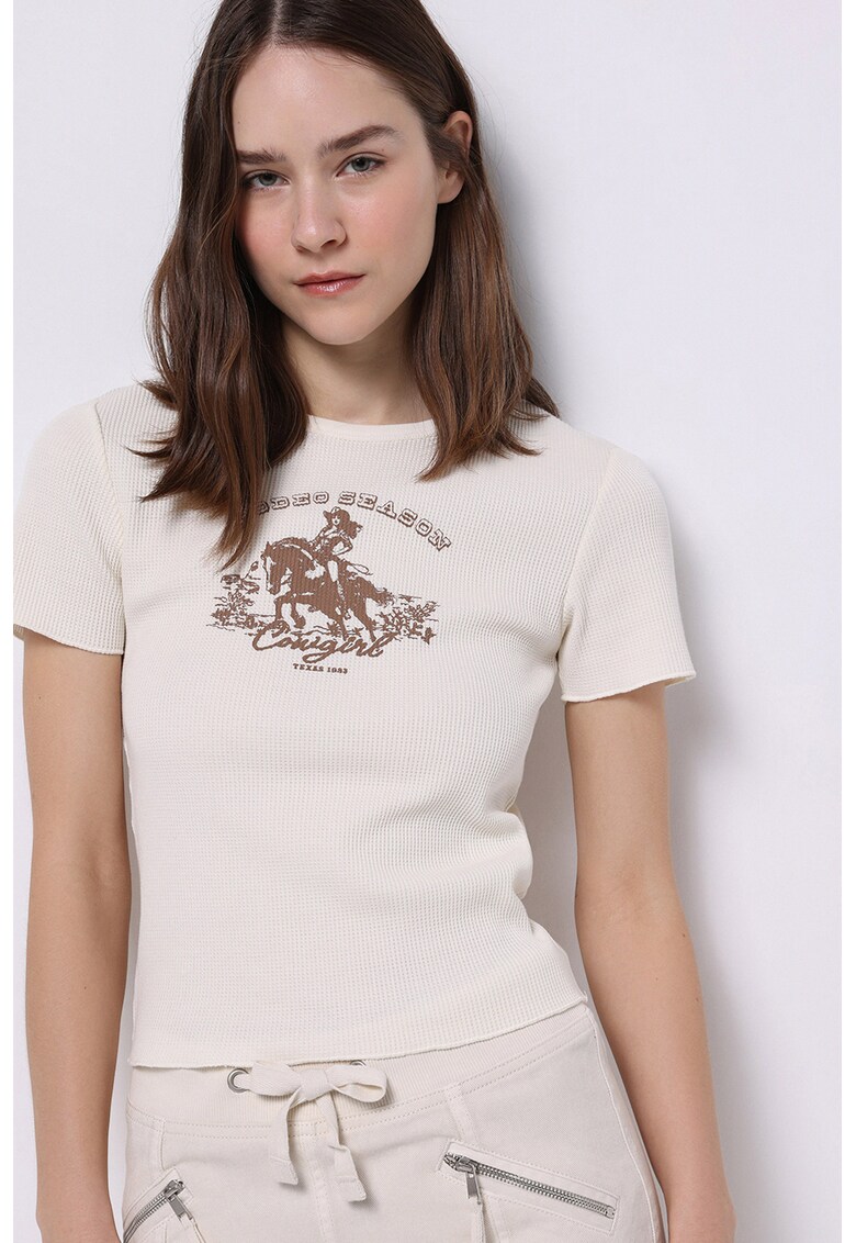 Tricou slim fit cu logo - Maro nisip