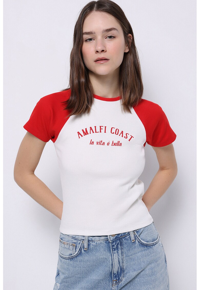 Tricou cu imprimeu si maneci raglan